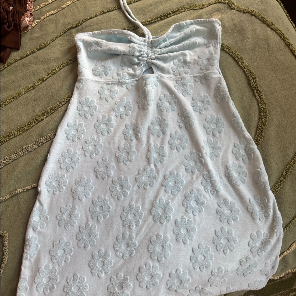 Light Blue Floral Halter Dress